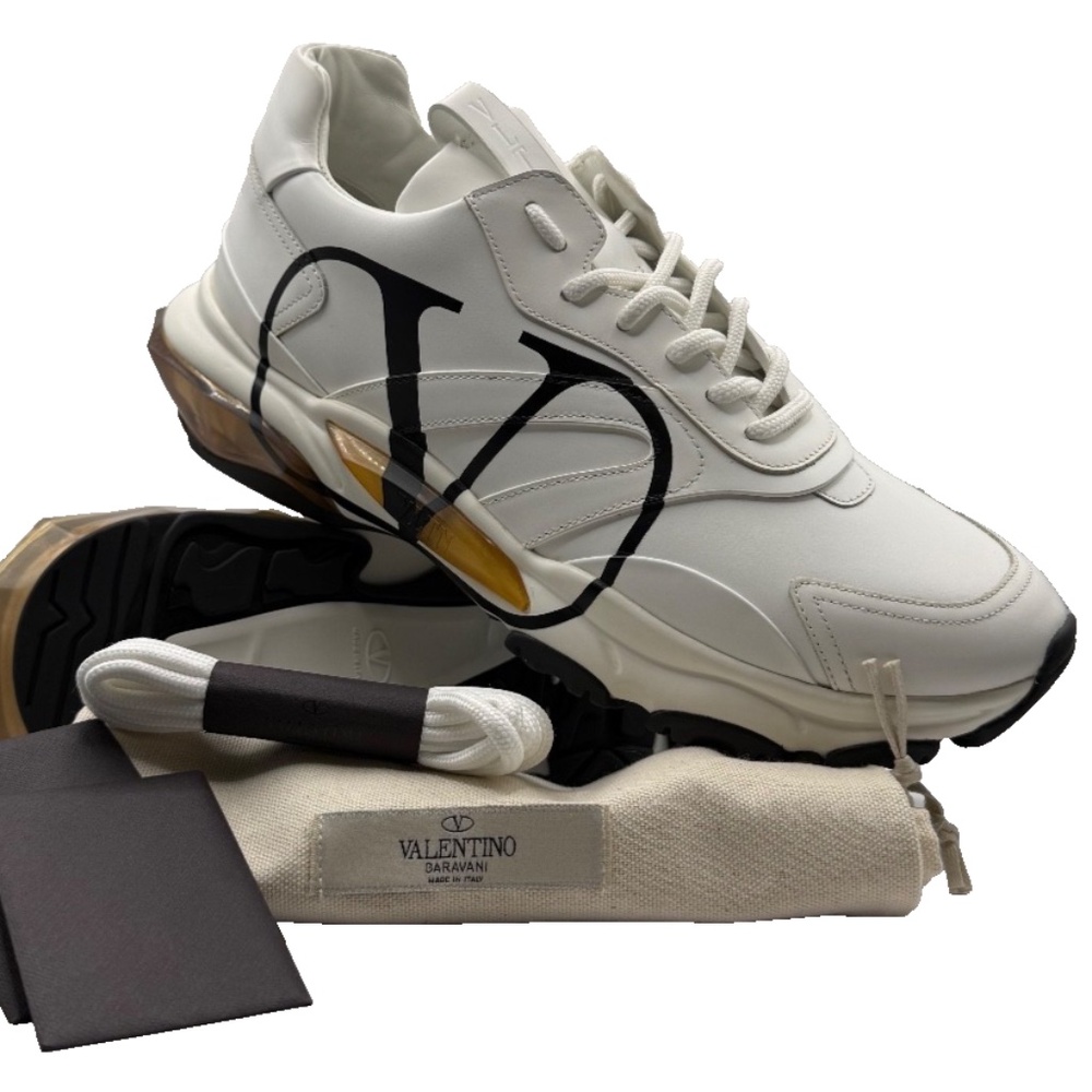 Valentino Men's White Leather V-Logo Bounce Low Top Sneakers - EU42/US9